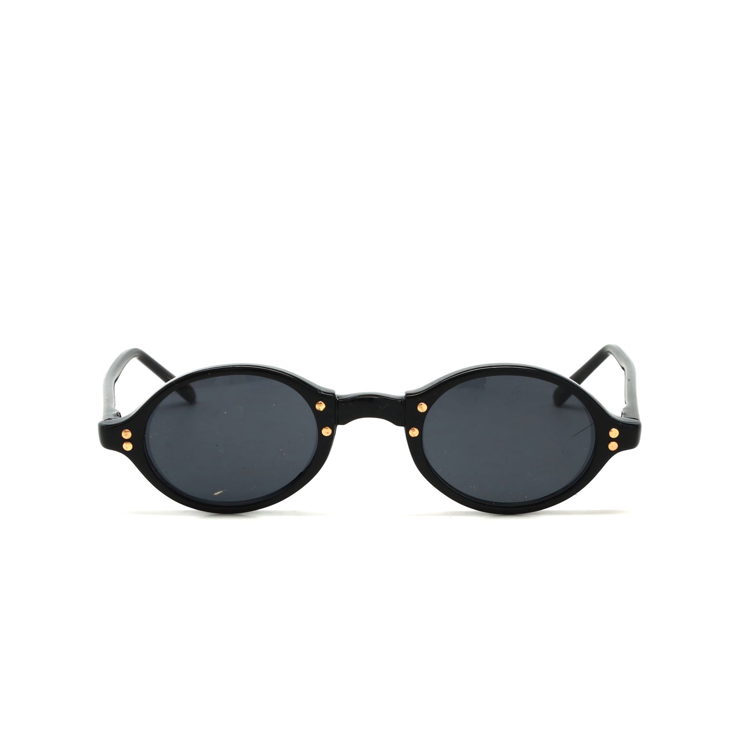 New Old Stock 1990s Alexine Slim Jet Black Oval Frame Sunglasses