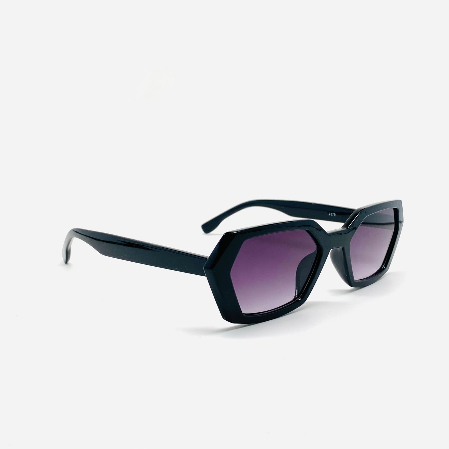Retro Hexagon Slim Sunglasses - Black