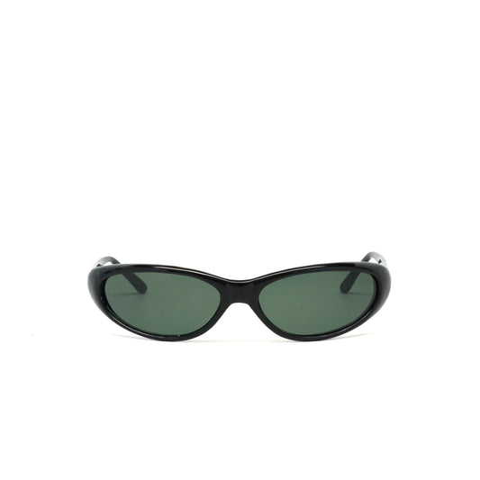 Vintage Standard Size Slim Narrow Oval Frame Sunglasses - Black